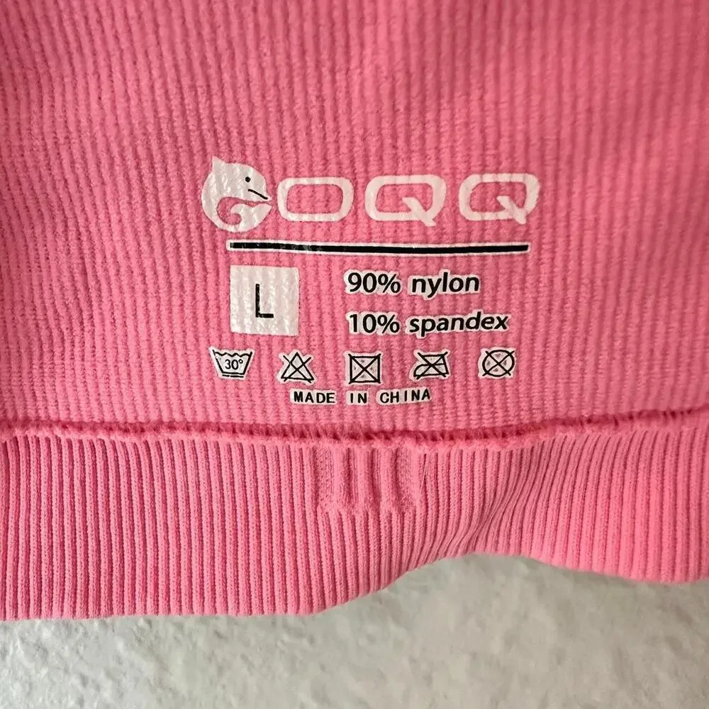 NWOT OQQ Pink Ribbed Long Sleeved Crop Top PINK Size L